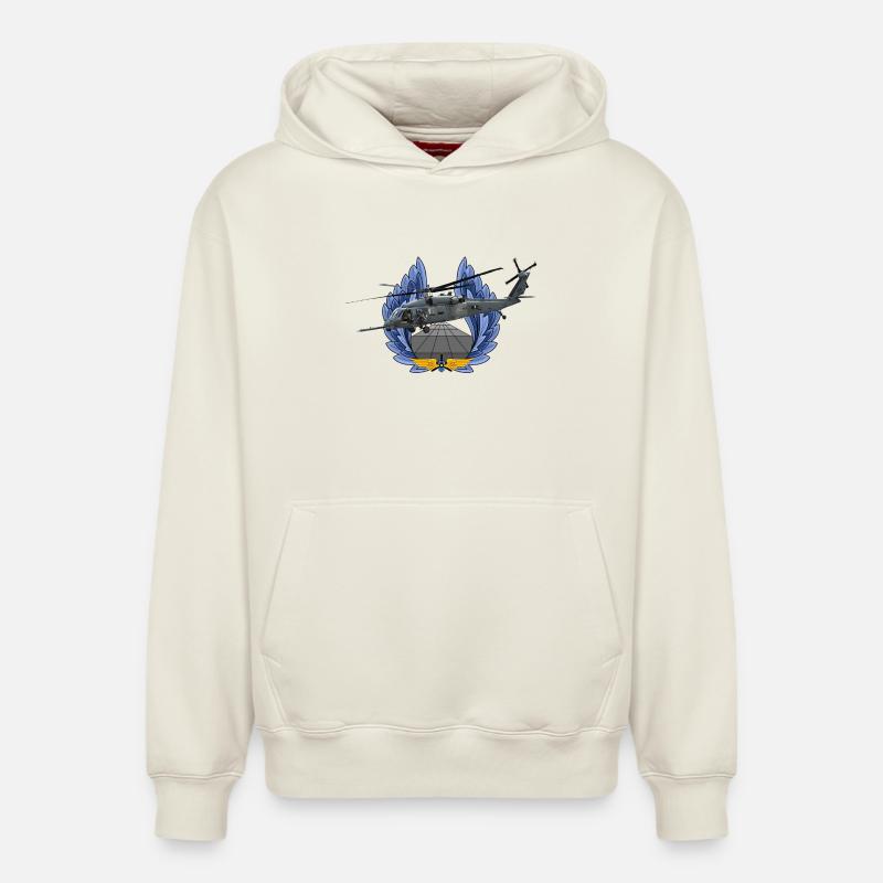 UH-60 Black Hawk - Sweat à capuche unisexe décontracté en coton biologique – de SPREAD - blanc cassé