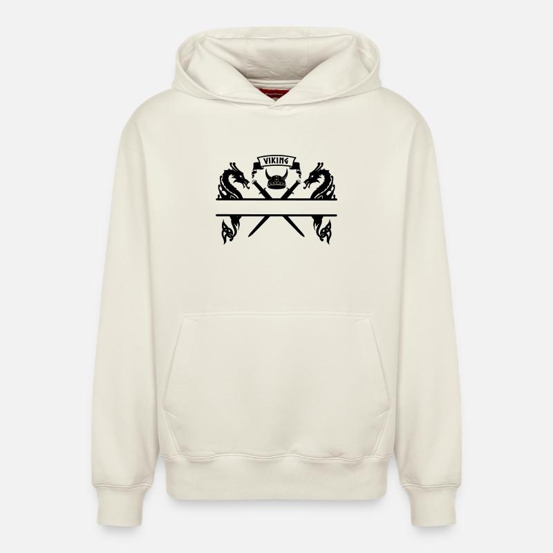 Plaque signalétique viking deux épées, casque - Sweat à capuche unisexe décontracté en coton biologique – de SPREAD - blanc cassé