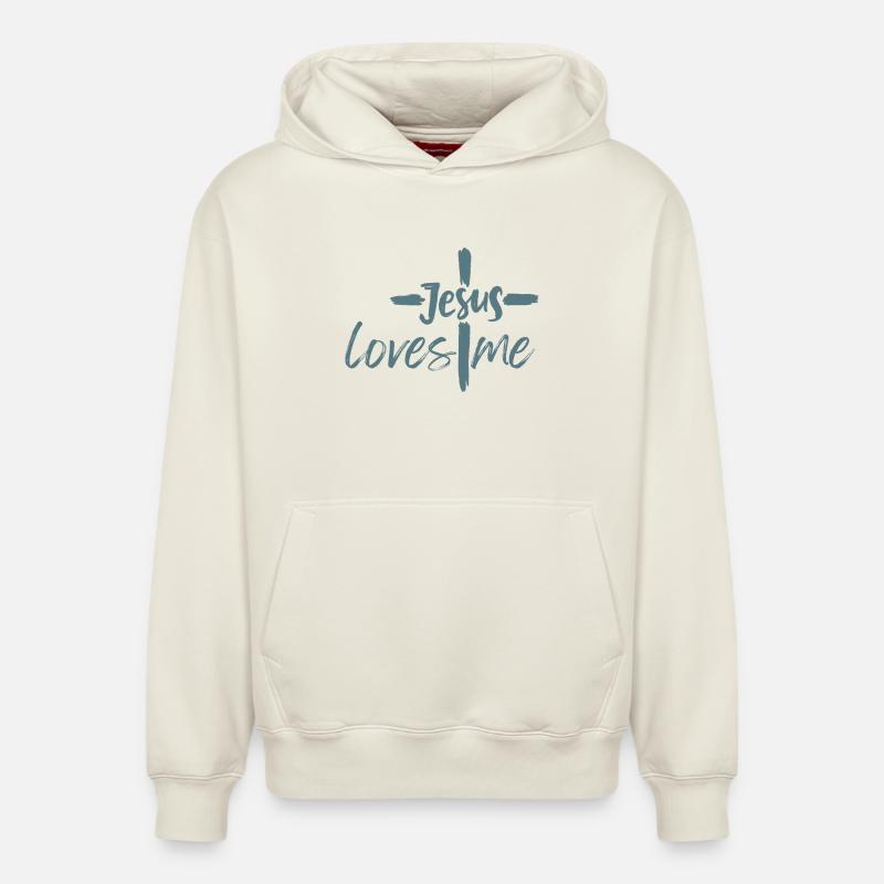 Jésus m’aime - Sweat à capuche unisexe décontracté en coton biologique – de SPREAD - blanc cassé