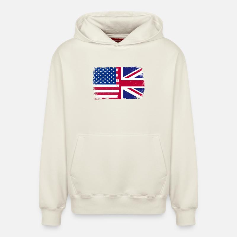 Drapeau Fusion USUK Grunge - Sweat à capuche unisexe décontracté en coton biologique – de SPREAD - blanc cassé