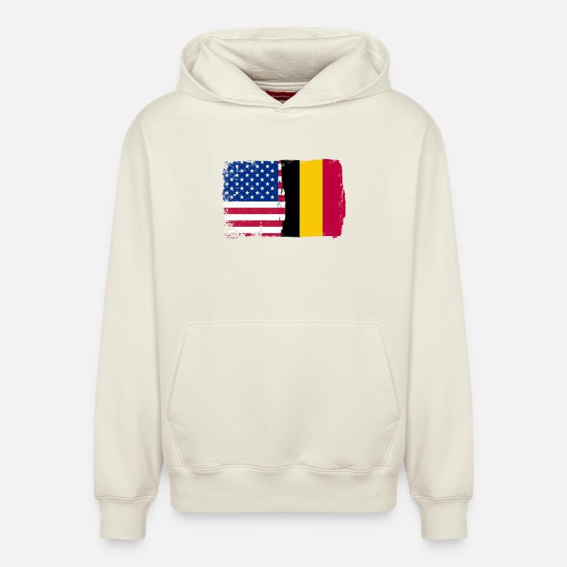 Grunge US Belgique Drapeau Split - Sweat à capuche unisexe décontracté en coton biologique – de SPREAD - blanc cassé