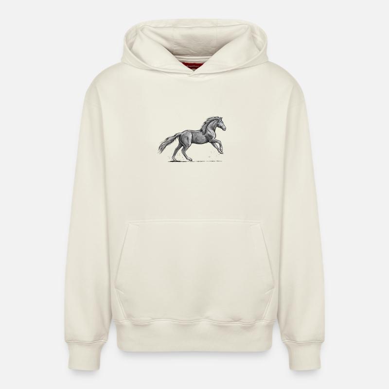 Galop de cheval noir - Sweat à capuche unisexe décontracté en coton biologique – de SPREAD - blanc cassé