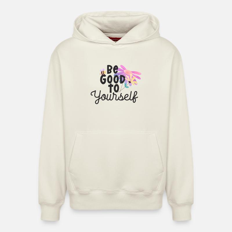 Soyez bon envers vous-même - Sweat à capuche unisexe décontracté en coton biologique – de SPREAD - blanc cassé