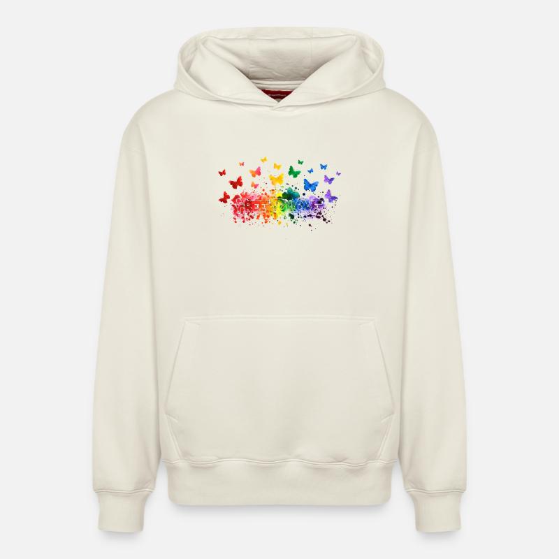 Libre d’aimer papillon LGBT - Sweat à capuche unisexe décontracté en coton biologique – de SPREAD - blanc cassé