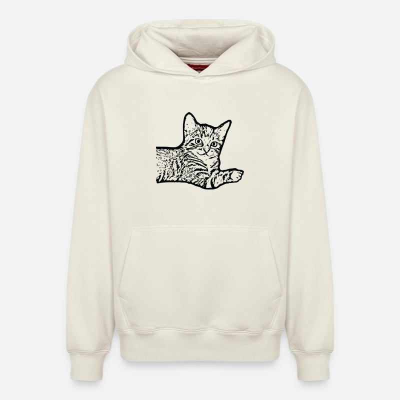 Chat Noir Chaton Chaton - Sweat à capuche unisexe décontracté en coton biologique – de SPREAD - blanc cassé