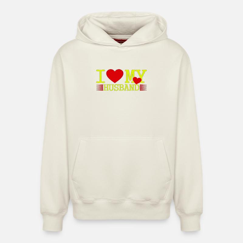 J’aime mon mari - Sweat à capuche unisexe décontracté en coton biologique – de SPREAD - blanc cassé