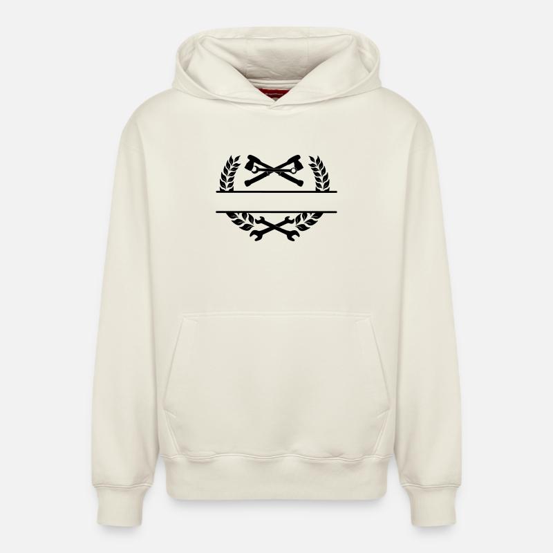 Garage avec logo de mécanicien - Sweat à capuche unisexe décontracté en coton biologique – de SPREAD - blanc cassé