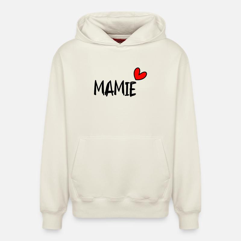 MAMIE. GRAND-MERE - Sweat à capuche unisexe décontracté en coton biologique – de SPREAD - blanc cassé