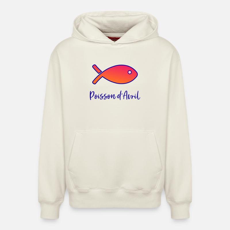 POISSON D'AVRIL - Sweat à capuche unisexe décontracté en coton biologique – de SPREAD - blanc cassé