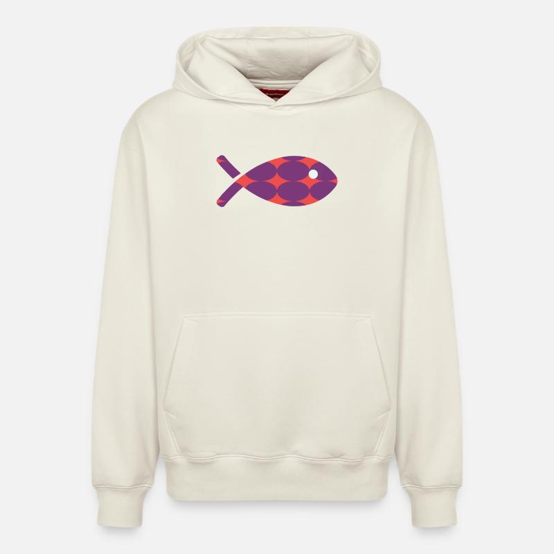POISSON - Sweat à capuche unisexe décontracté en coton biologique – de SPREAD - blanc cassé