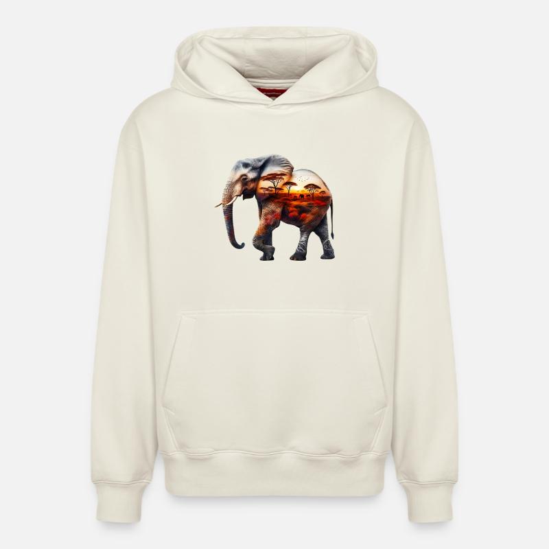 Éléphant - Sweat à capuche unisexe décontracté en coton biologique – de SPREAD - blanc cassé