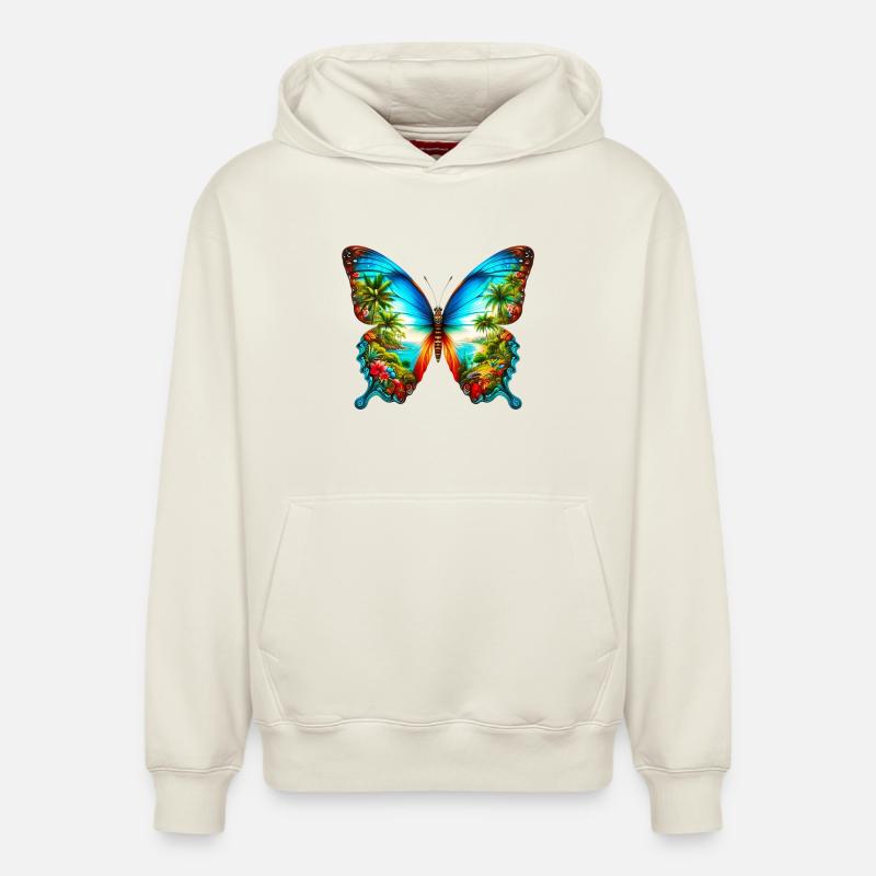 Papillon - Sweat à capuche unisexe décontracté en coton biologique – de SPREAD - blanc cassé