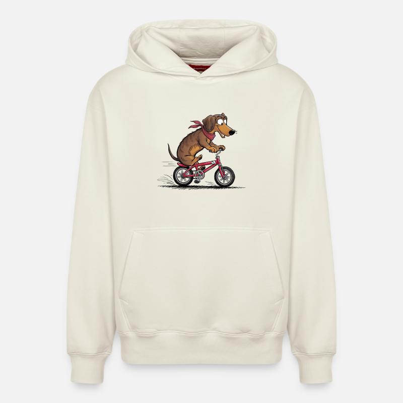 Teckel avec vélo - Sweat à capuche unisexe décontracté en coton biologique – de SPREAD - blanc cassé