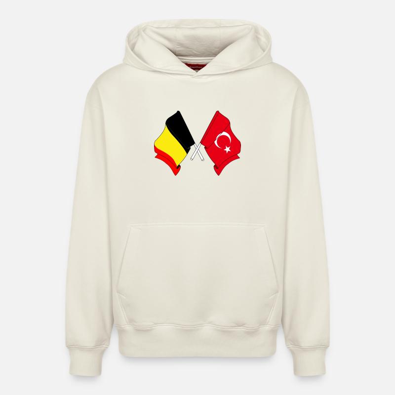 Drapeau Belgique, drapeau Turquie - Sweat à capuche unisexe décontracté en coton biologique – de SPREAD - blanc cassé