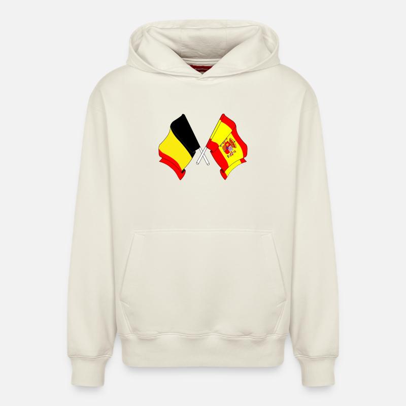 Drapeau Belgique, drapeau Espagne - Sweat à capuche unisexe décontracté en coton biologique – de SPREAD - blanc cassé