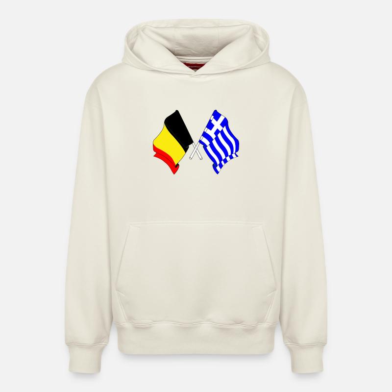 Drapeau Belgique, drapeau Grèce - Sweat à capuche unisexe décontracté en coton biologique – de SPREAD - blanc cassé