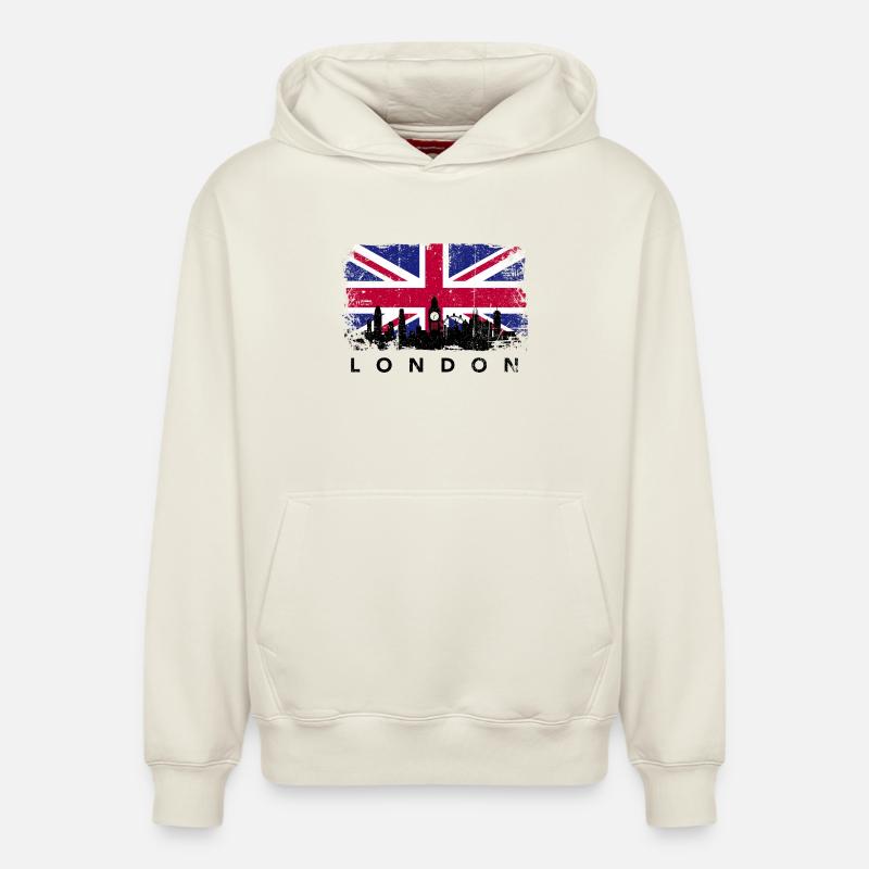 Silhouette de l’Union Jack Skyline - Sweat à capuche unisexe décontracté en coton biologique – de SPREAD - blanc cassé