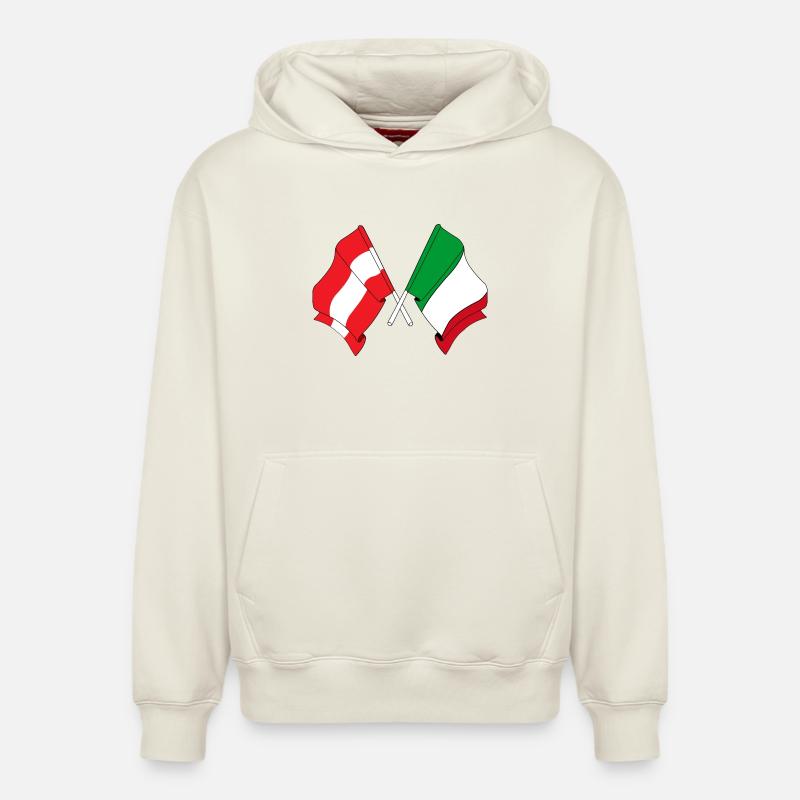 Drapeau Autriche, drapeau Italie - Sweat à capuche unisexe décontracté en coton biologique – de SPREAD - blanc cassé