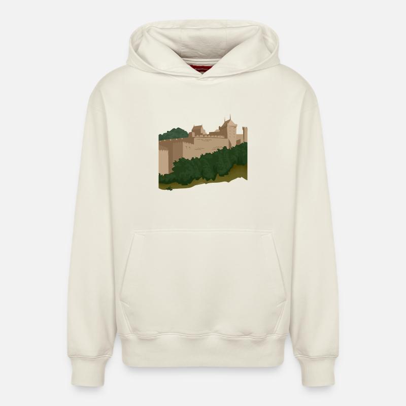 Château sur la colline - Sweat à capuche unisexe décontracté en coton biologique – de SPREAD - blanc cassé