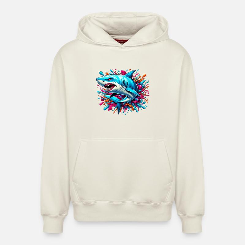 Requin - Sweat à capuche unisexe décontracté en coton biologique – de SPREAD - blanc cassé