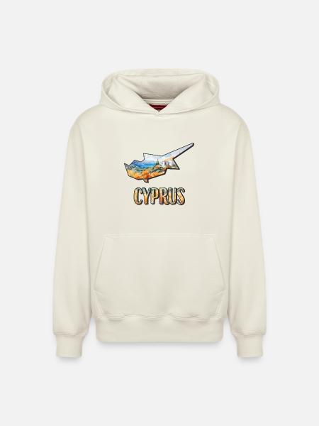 Carte à l’aquarelle Chypre - Sweat à capuche unisexe décontracté en coton biologique – de SPREAD - blanc cassé