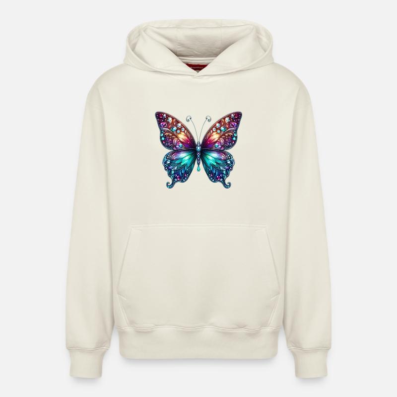 Papillon Diamant Diamants Cristaux Cristal - Sweat à capuche unisexe décontracté en coton biologique – de SPREAD - blanc cassé