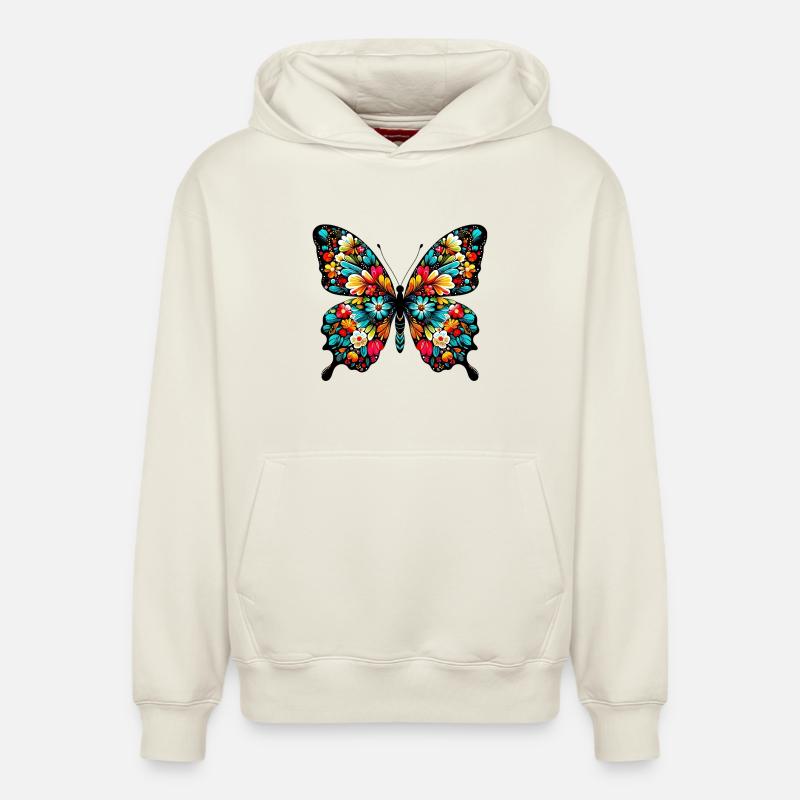Papillon - Sweat à capuche unisexe décontracté en coton biologique – de SPREAD - blanc cassé