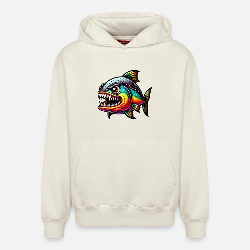 Piranha - Sweat à capuche unisexe décontracté en coton biologique – de SPREAD - blanc cassé