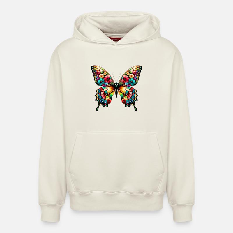 Papillon - Sweat à capuche unisexe décontracté en coton biologique – de SPREAD - blanc cassé