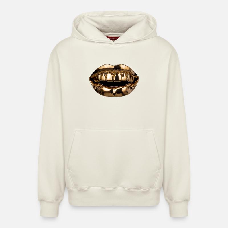 Lèvres dorées grillées - Sweat à capuche unisexe décontracté en coton biologique – de SPREAD - blanc cassé
