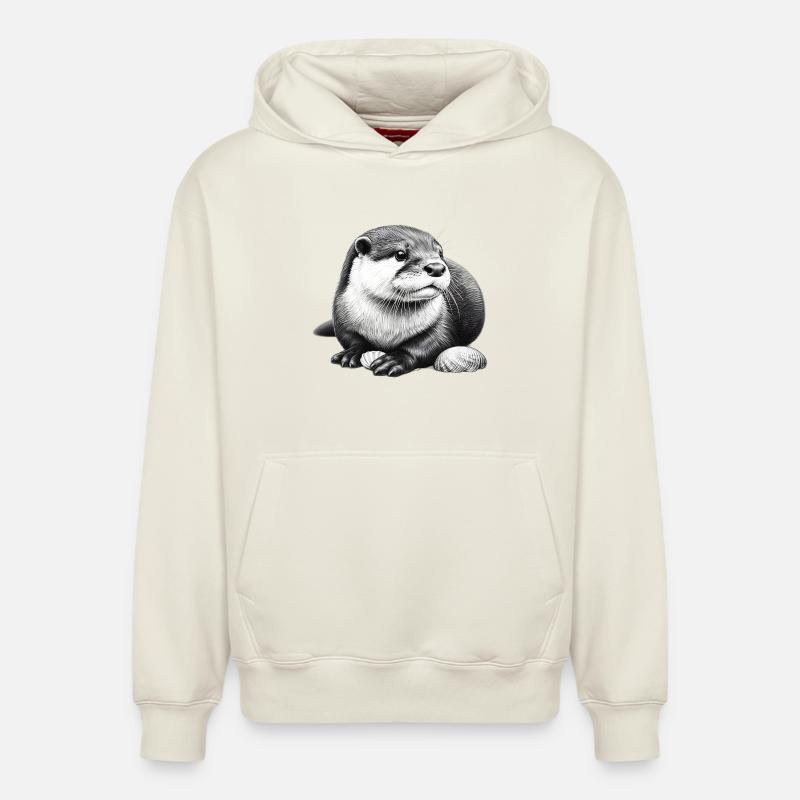 Loutre - Sweat à capuche unisexe décontracté en coton biologique – de SPREAD - blanc cassé