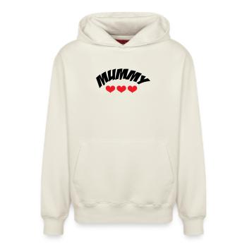 Mom of the Year - Mother's Day - Relaxed Unisex Organic Hoodie – by SPREAD - off white - Front - AI Model Female 172 dark (172cm) & AI Model Male 178 light (178cm)