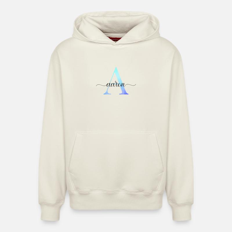 A| Monogramme | Nom | Aaron| Aquarelle - Sweat à capuche unisexe décontracté en coton biologique – de SPREAD - blanc cassé