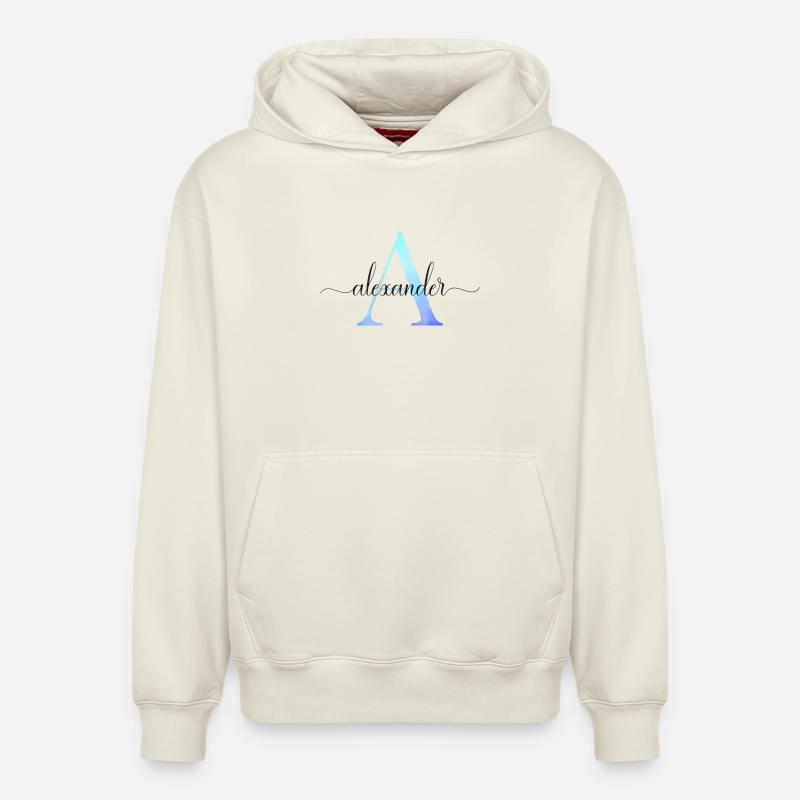 A| Monogramme | Nom | Alexandre | Aquarelle - Sweat à capuche unisexe décontracté en coton biologique – de SPREAD - blanc cassé