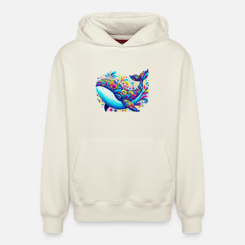 Baleine - Sweat à capuche unisexe décontracté en coton biologique – de SPREAD - blanc cassé