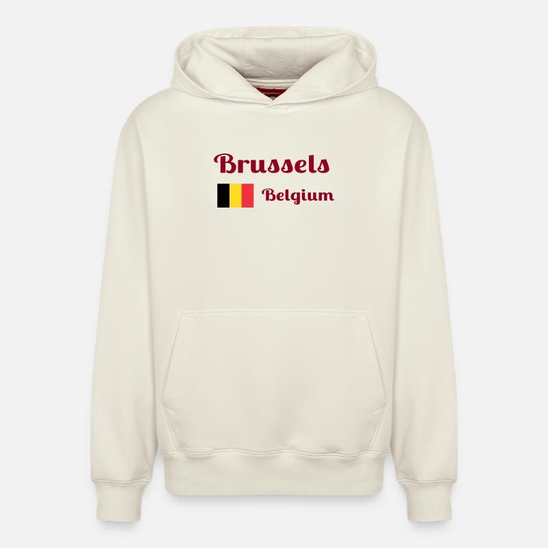 Bruxelles, Belgique- Imprimés élégants - Sweat à capuche unisexe décontracté en coton biologique – de SPREAD - blanc cassé