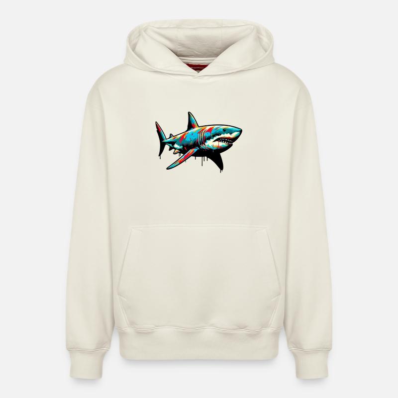 Requin - Sweat à capuche unisexe décontracté en coton biologique – de SPREAD - blanc cassé