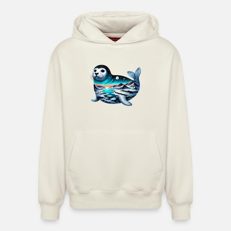Phoque - Sweat à capuche unisexe décontracté en coton biologique – de SPREAD - blanc cassé