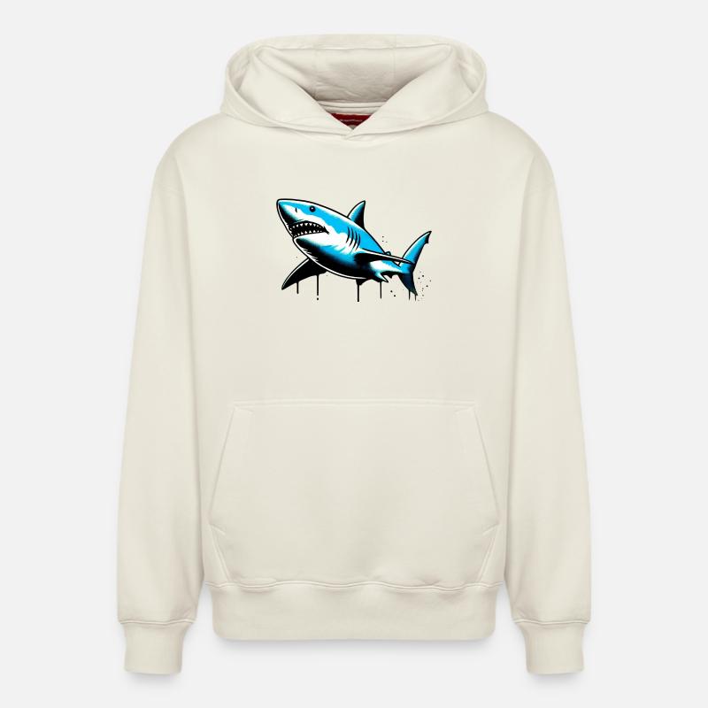 Requin - Sweat à capuche unisexe décontracté en coton biologique – de SPREAD - blanc cassé