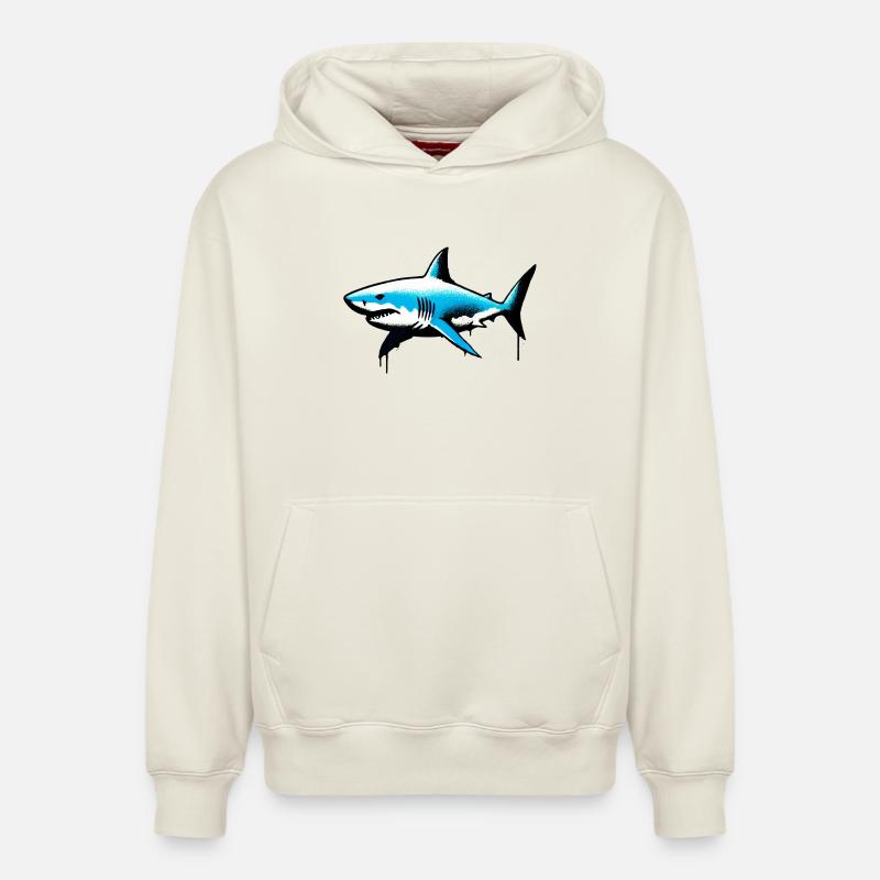 Requin - Sweat à capuche unisexe décontracté en coton biologique – de SPREAD - blanc cassé