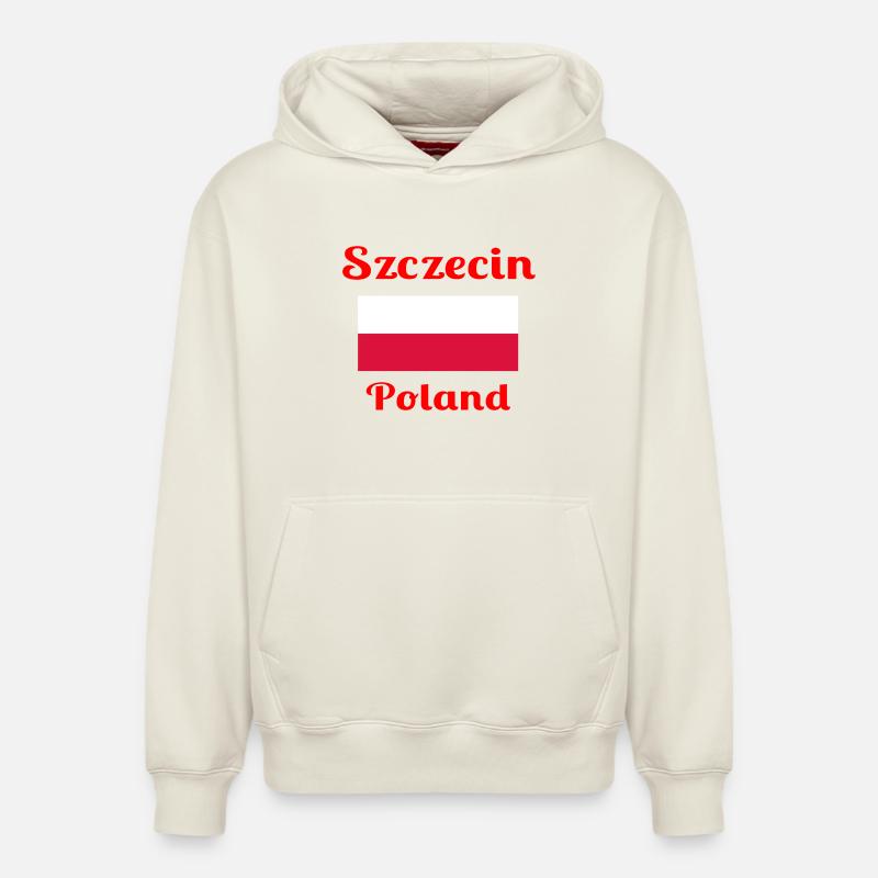 Szczecin Pologne - Imprimés élégants - Sweat à capuche unisexe décontracté en coton biologique – de SPREAD - blanc cassé
