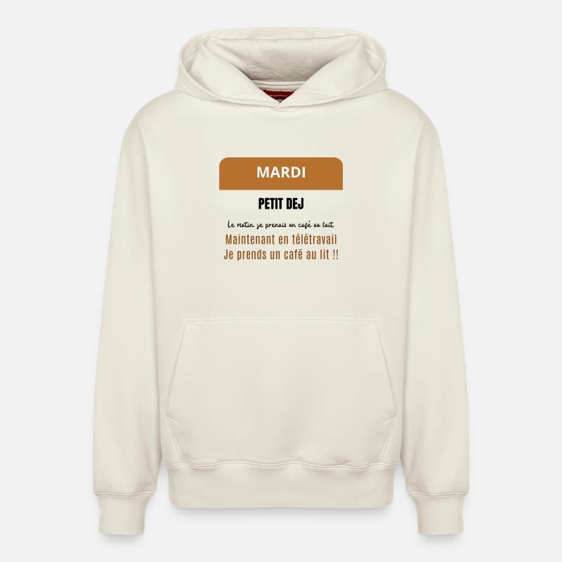 Mardi petit dej - Un café - Sweat à capuche unisexe décontracté en coton biologique – de SPREAD - blanc cassé
