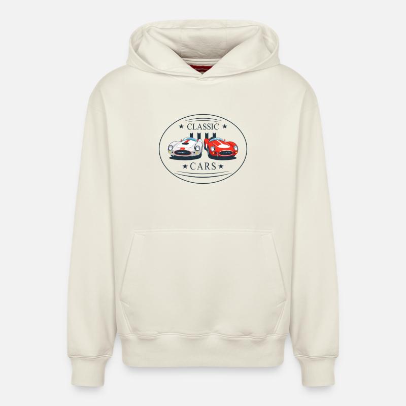 Voitures classiques - Sweat à capuche unisexe décontracté en coton biologique – de SPREAD - blanc cassé