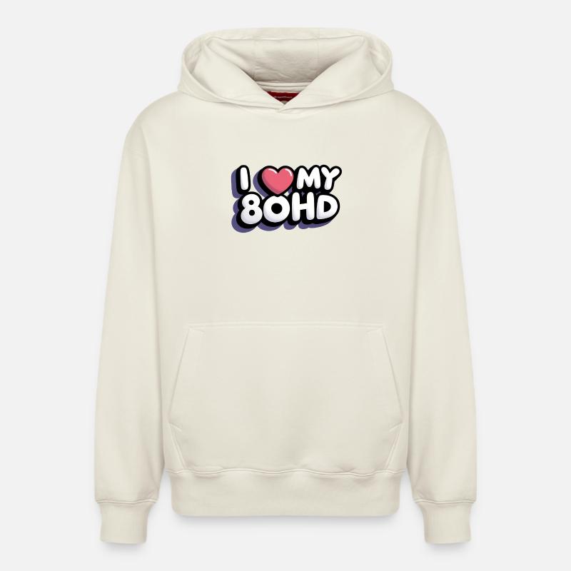 J’adore mon 80HD - Sweat à capuche unisexe décontracté en coton biologique – de SPREAD - blanc cassé