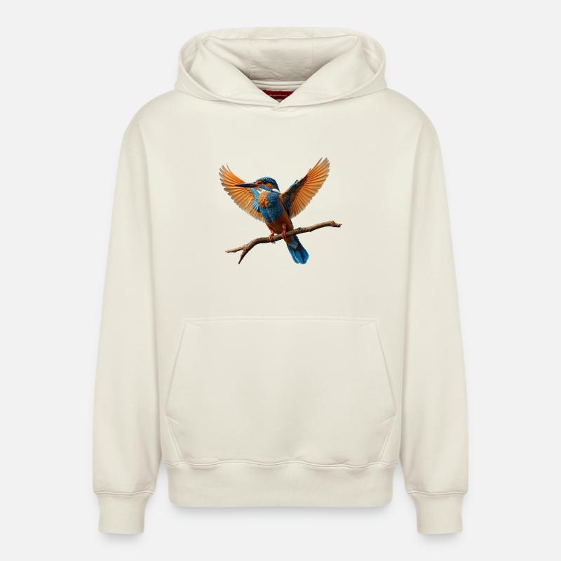 Lebhafter Eisvogel im Flug - Relaxed Unisex Organic Hoodie – von SPREAD - Naturweiß