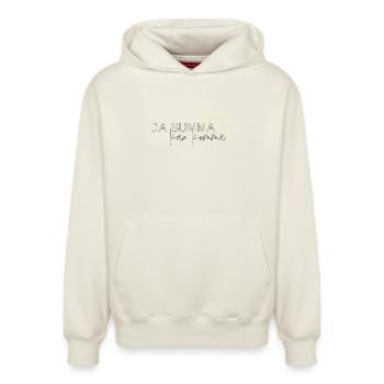 da summa kau kumma sommer liebe dialekt - Relaxed Unisex Organic Hoodie – von SPREAD - Naturweiß - Vorne - AI Model Female 172 dark (172cm) & AI Model Male 178 light (178cm)