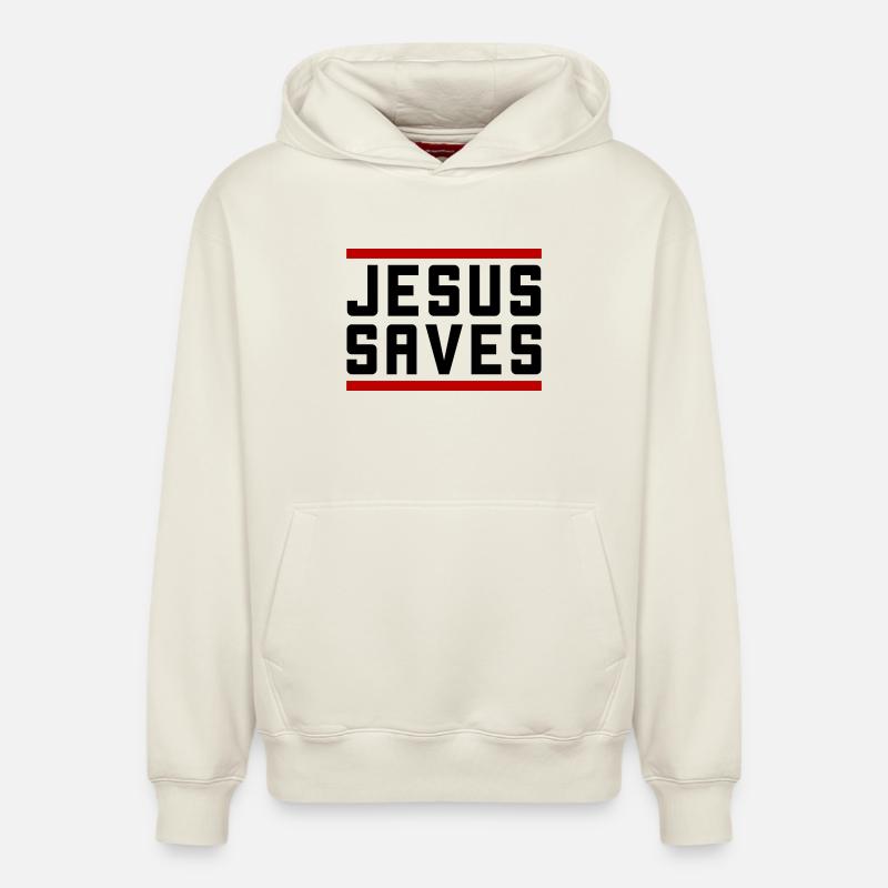 Jésus sauve d’une manière chrétienne - Sweat à capuche unisexe décontracté en coton biologique – de SPREAD - blanc cassé