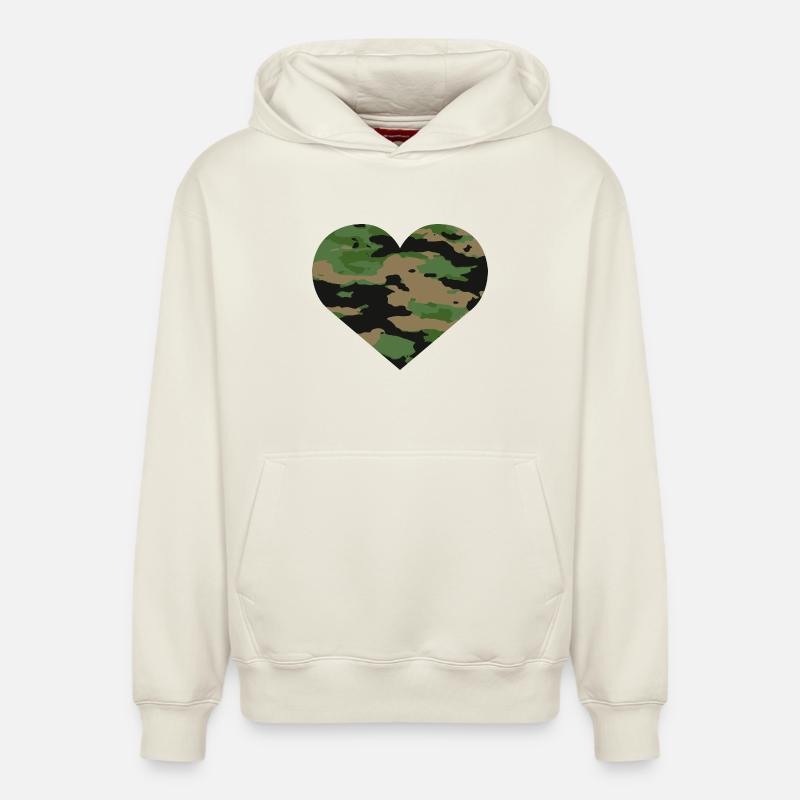 Conception de cœur camouflage - Sweat à capuche unisexe décontracté en coton biologique – de SPREAD - blanc cassé