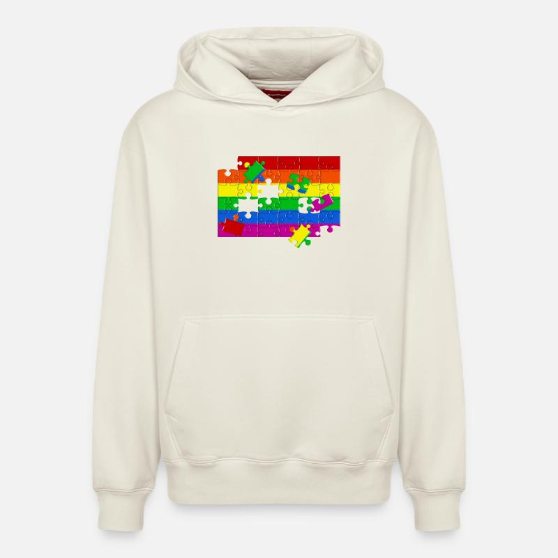 Puzzle drapeau LGTBQ+ - Sweat à capuche unisexe décontracté en coton biologique – de SPREAD - blanc cassé