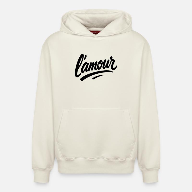 L’amour – Love Script - Relaxed Unisex Organic Hoodie – von SPREAD - Naturweiß